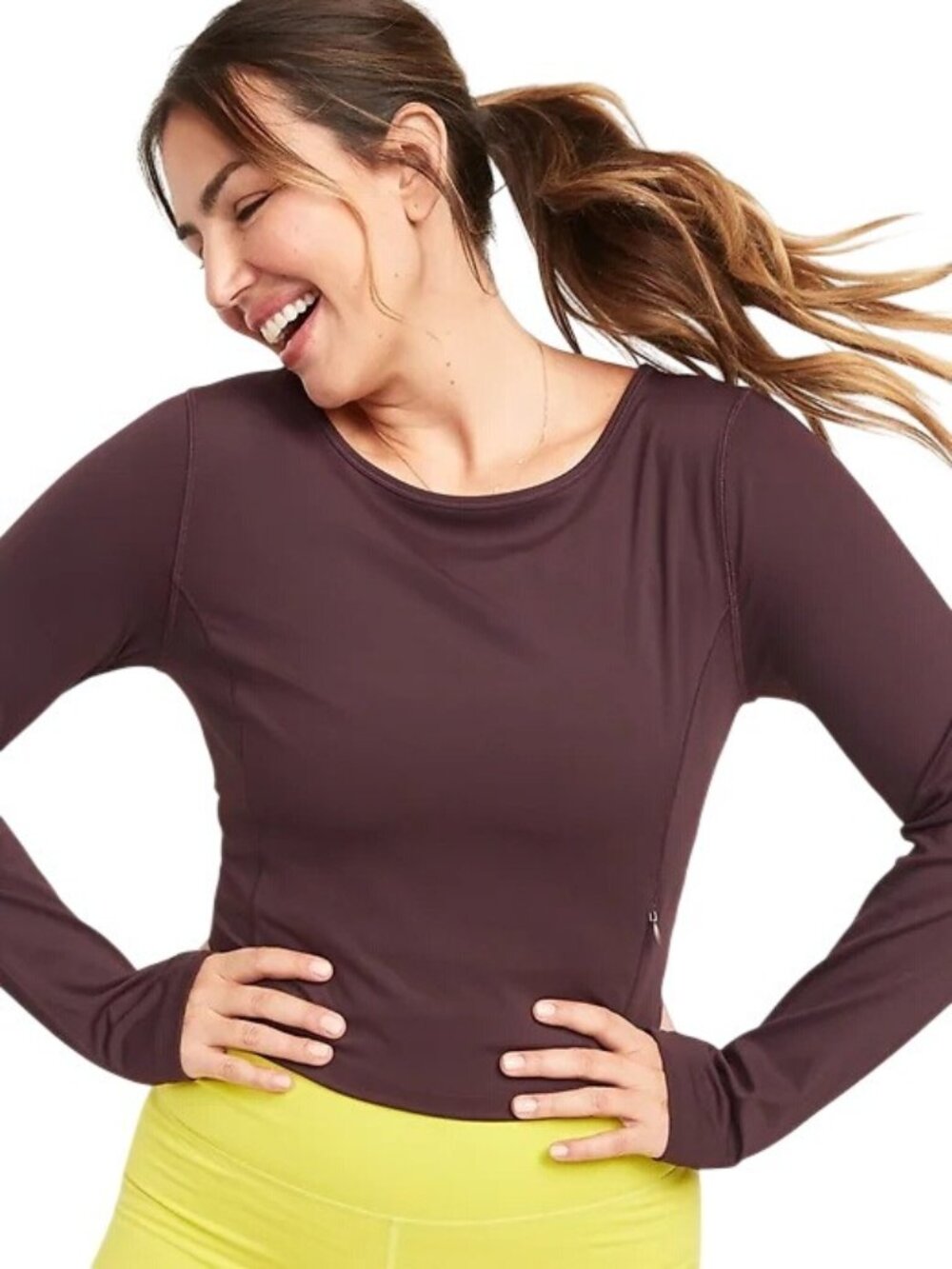 Old Navy PowerSoft Performance Top XXL Long Sleeve Cropped Purple Athleisure NEW